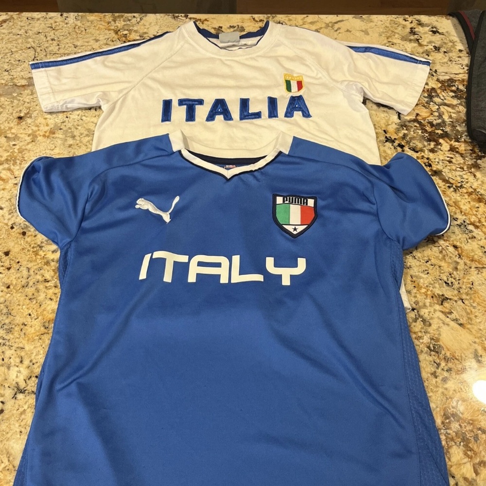 Puma Kids Blue and White Italy Soccer Jerseys